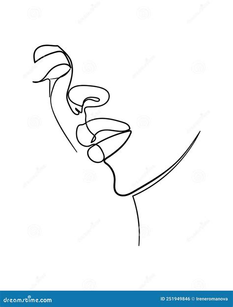 One Line Drawing Face Abstract Woman Portrait Stock Vector