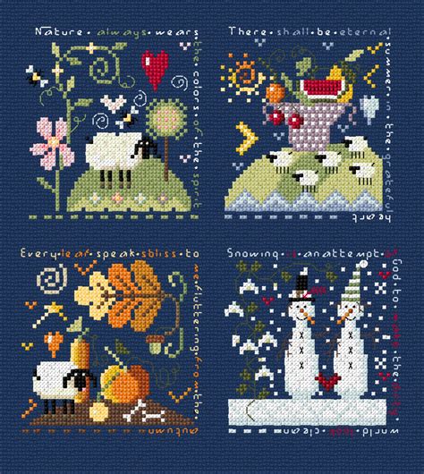 Four Seasons Cross Stitch Pattern Primitives Seasons In Cross