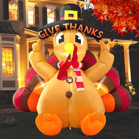 Buheco Thanksgiving Inflatable Turkey Lawn Decoration 6ft Giant Blow Up