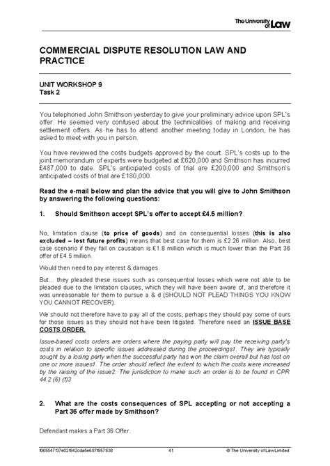 Workshop 9 Task 2 Commercial Dispute Resolution Law And Practice