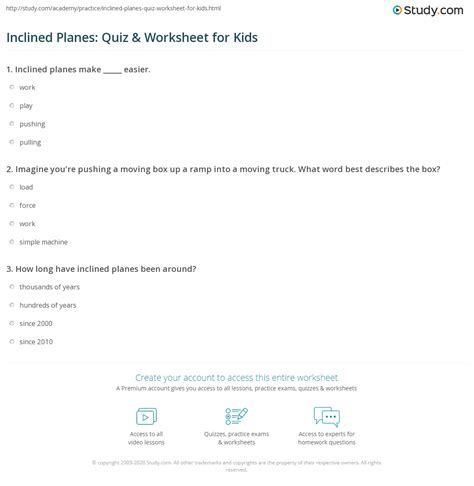 Inclined Planes: Quiz & Worksheet for Kids | Study.com