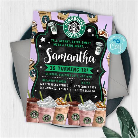 Starbucks Invitation Starbucks Birthday Invitation Starbucks Party