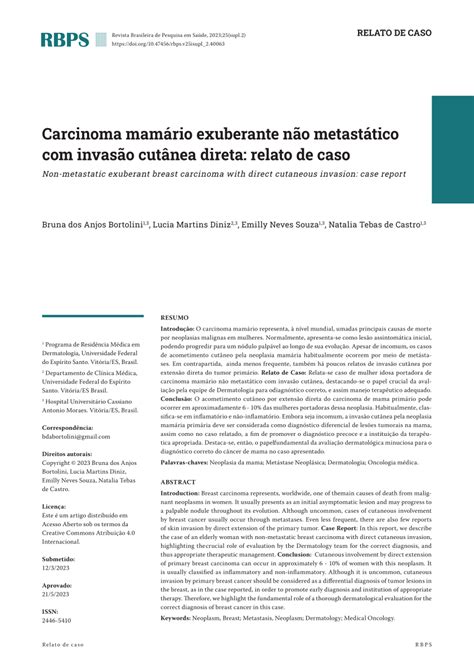 PDF Carcinoma mamário exuberante não metastático invasão cutânea