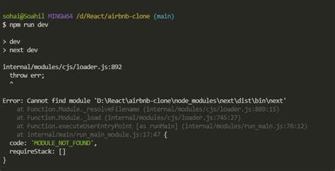 Node Js Internal Modules Cjs Loader Js 892 Error On Running Npm Run