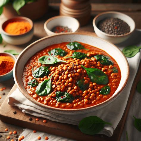 Curry De Lentejas Rojas Con Espinacas Deliciario