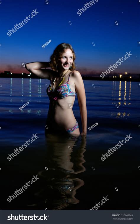 Sexy Girl Bikini Posing Sunset Beautiful Stock Photo