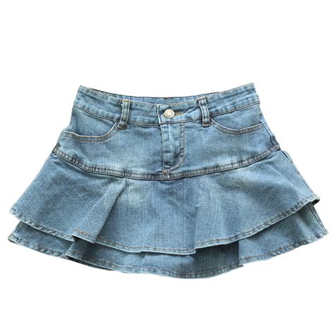 Ruffle Pleated Shorts Skirts Women Summer Kawaii Low Waist A Line Y2k Denim Skirt Mini Jeans