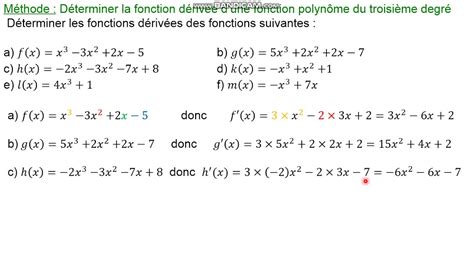 Correction exercices dérivée polynômes du troisième degré 1STL et STMG