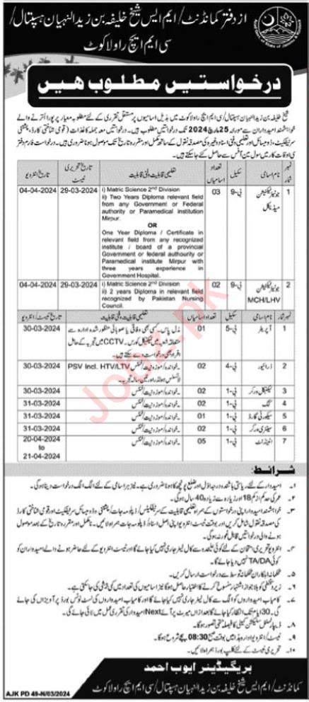 Jobs Available At Combined Military Hospital CMH Rawalakot 2024 Job