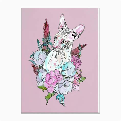 Cute Cornish Rex Cat With Flowers Illustration 2 Canvas Print By