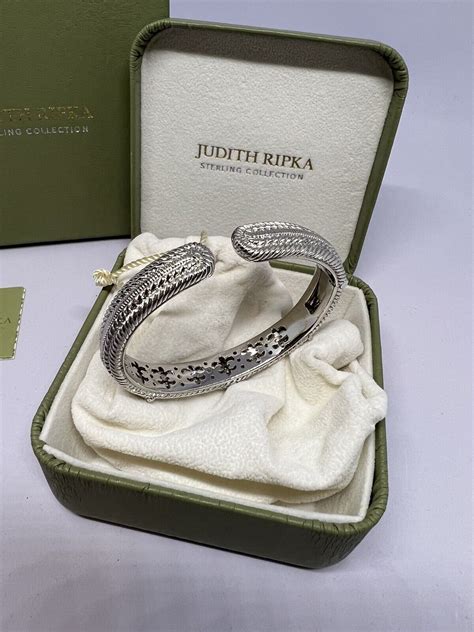 Judith Ripka SS Diamonique Three Hearts Hinged Bangle Bracelet Size