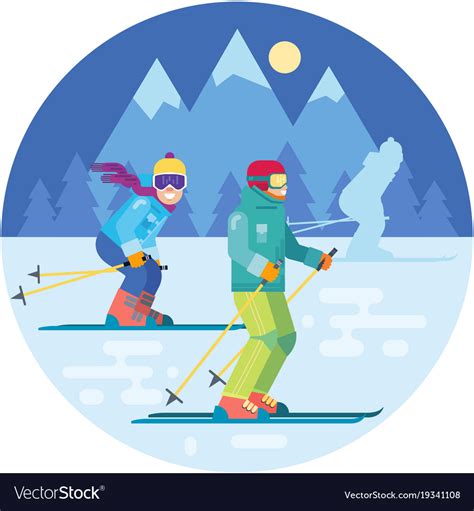 Cartoon Skiers In The Mountains Royalty Free Vector Image