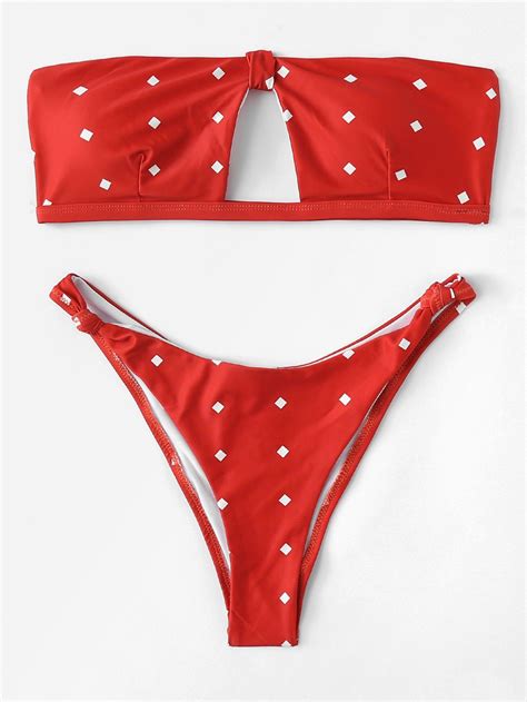 Dot Print Bandeau Bikini Setfor Women Romwe Printed Bandeau Bandeau