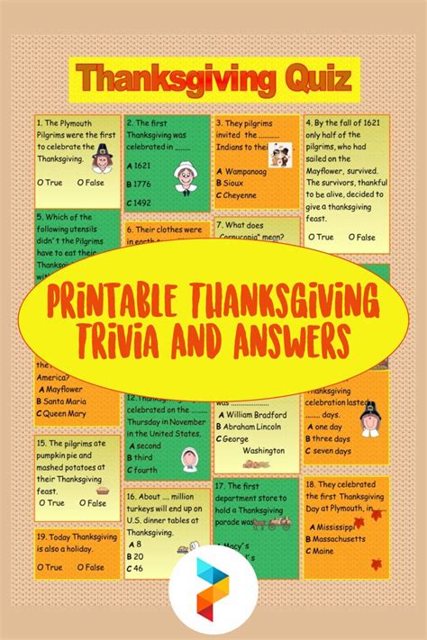 Printable Thanksgiving Trivia And Answers | Thanksgiving facts ...