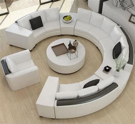 Round top grain leather sofa custom creative fashion living room sofa ...