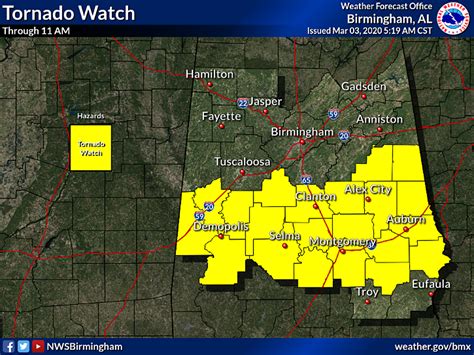 Tornado Watch Issued For Much Of South Central Alabama Through 11 Am