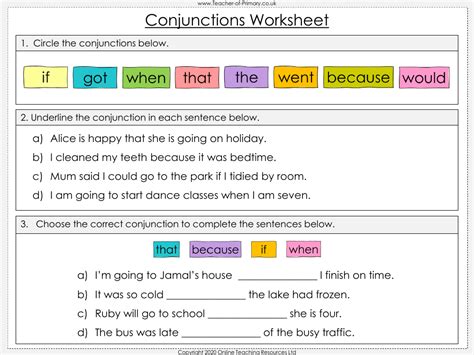 Subordinating Conjunctions Worksheet