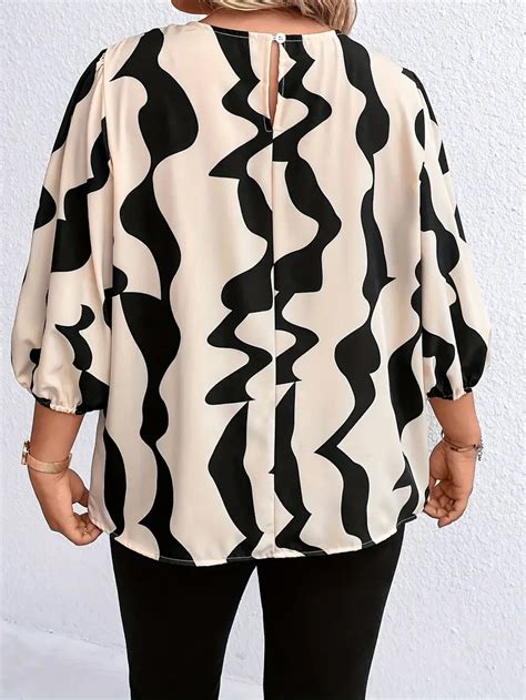 Graphic Print Blouse Plus Size Casual Crew Neck 3 4 Sleeve Temu Australia