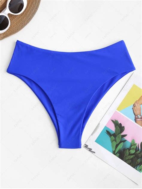 Off Zaful High Waisted High Leg Plain Bikini Bottom In