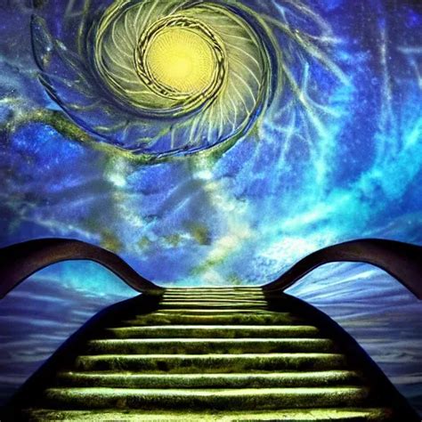 A Spiral Stairway Of Flowing Ethereal Water From Sky Stable