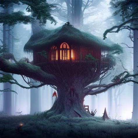 Majestic Old Haunted Tree House Dark Forest Moonlight Moss Magic Decorated Hd Picturesque