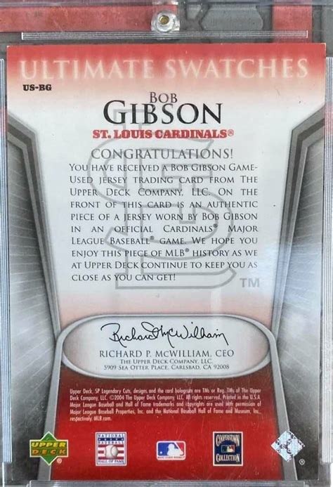 2004 SP Legendary Cuts Ultimate Swatches Bob Gibson Piece Of Jersey EBay