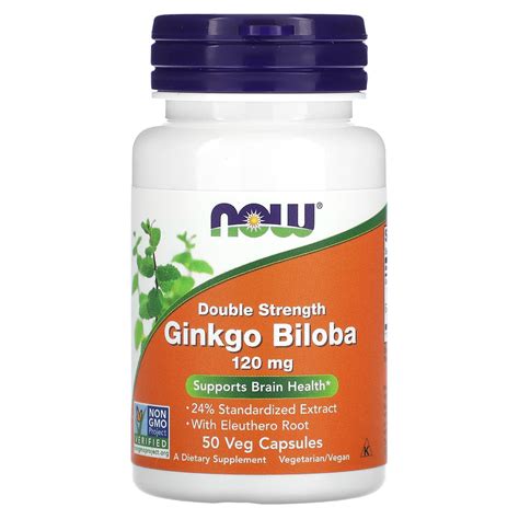 NOW Foods Ginkgo Biloba Double Strength 120 Mg 50 Veg Capsules