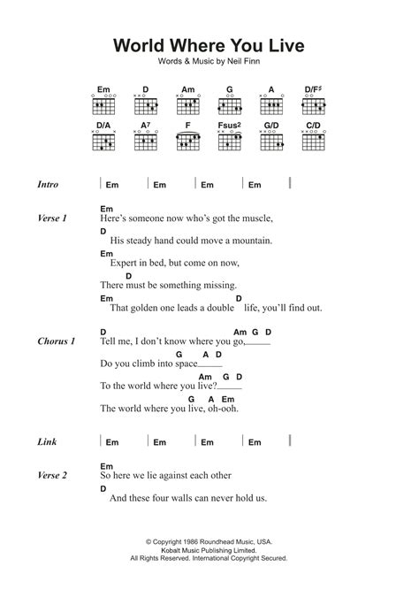 Don't Dream It's Over By Crowded House Guitar Chords/Lyrics