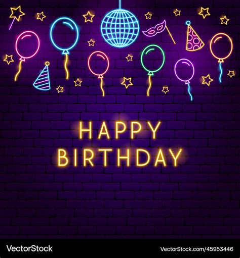 Balloons Happy Birthday Neon Background Royalty Free Vector