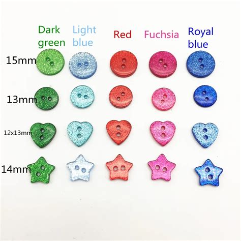 100pcs Glitter Heart Round Star Buttons Resin Sparkly 2 Holes Christmas