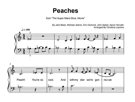 Peaches Easy Piano Sheet Music By Jack Black From The Super Mario Bros Movie • Piano Lessons