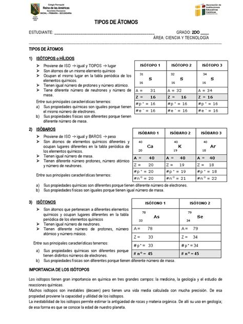 Tipos De Atomos Pdf Isótopo Química