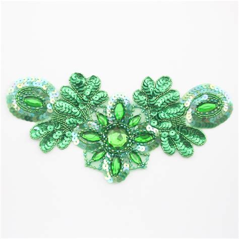 Large Flower And Jewel Sequin Motif Emerald Shine Trimmings