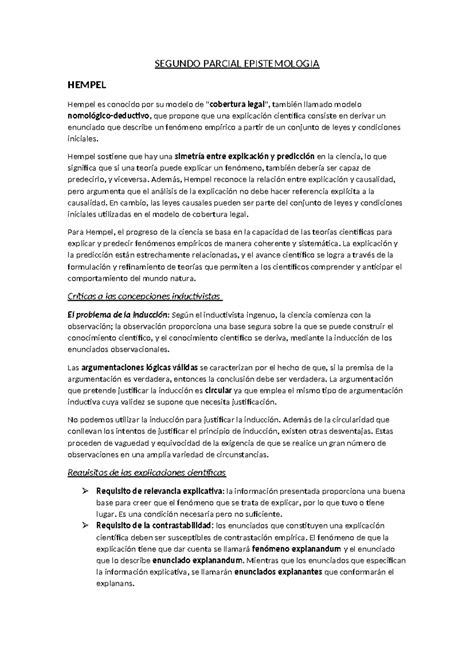 Segundo Parcial Epistemologia SEGUNDO PARCIAL EPISTEMOLOGIA HEMPEL