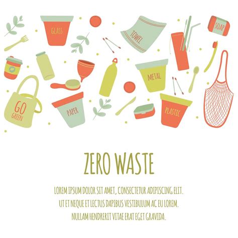 Hand Drawn Zero Waste Element Icon Set Background Eco Green Less