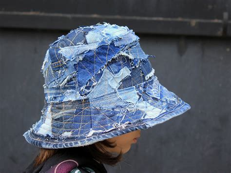 Patchwork Denim Bucket Hat 24 61 Cm Hipster Hippie Etsy