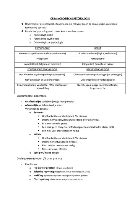 Criminologische Psychologie Samengevat CRIMINOLOGISCHE PSYCHOLOGIE