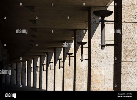 Classic Nazi Architecture With Line Of Pillars Along Corridor In Berlin