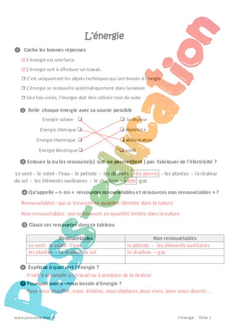 Energie 6ème Fiche De Préparation Pdf à Imprimer