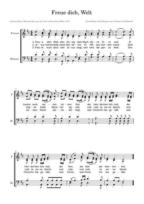 Freue Dich Welt Sheet Music For Synthesizer SATB Musescore