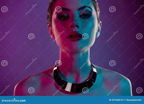 Photo Of Adorable Confident Lady Naked Shoulders Silver Necklace