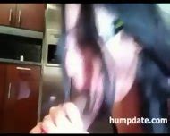 Babe Rides An Table Mounted Squirting Dildo