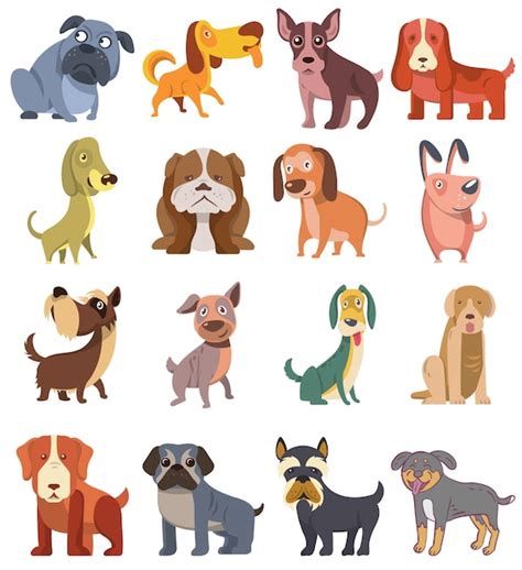 Cute Dibujos Animados Divertidos Con Diferentes Perros Vector Cachorro