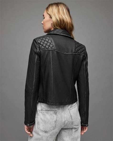 Allsaints Cargo Leather Biker Jacket Womens Fashion Coats Jackets