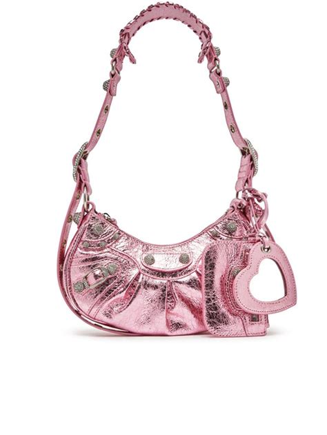 Le Cagole Xs Shoulder Bag Metallized With Rhinestones In Pink Bags