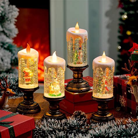 Honoson 4 Pack Christmas Flameless Candles Snow Globe Water