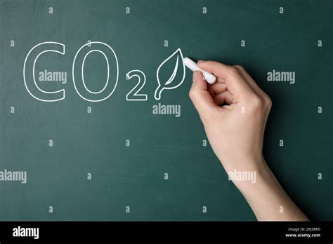 Reduce Carbon Emissions Woman Drawing Leaf And Chemical Formula Co2 On