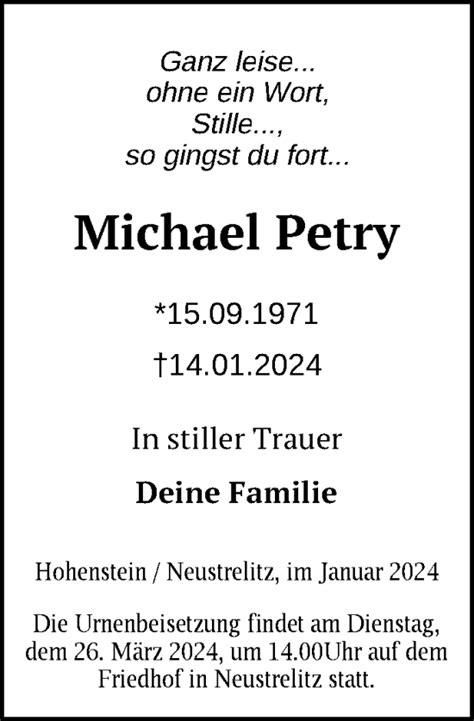 Traueranzeigen Von Michael Petry Trauer Nordkurier