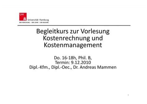 Begleitkurs Zur Vorlesung Kostenrechnung Und Kostenmanagement