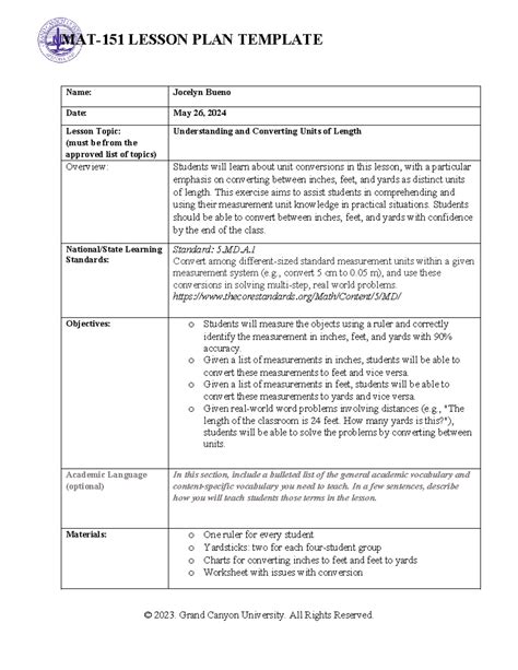 MAT 151 Lesson Plan Template MAT 151 LESSON PLAN TEMPLATE Name